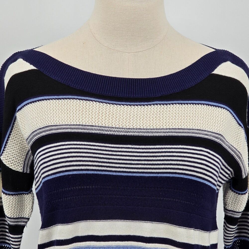 White House Black Market Knit Sweater Women's XS Black White Blue Stripes